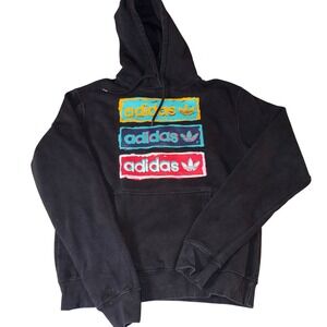 Adidas‎ Black Pullover Hoodie Logo Graphic Front Pocket Mens size small